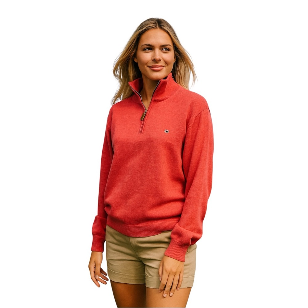 Vineyard Vines Women’s Coral Cotton Quarter Zip Longsleeve Sweater Size Large